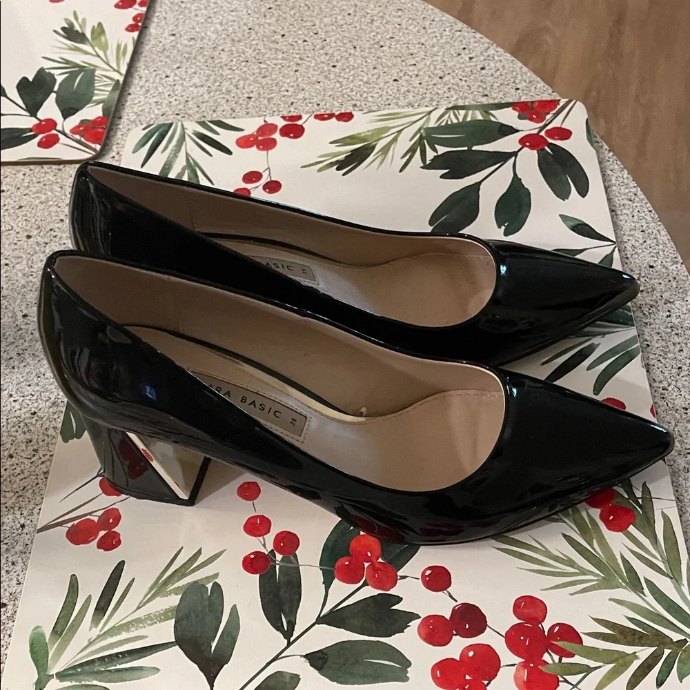 Zara Glossy Black Women's Heels